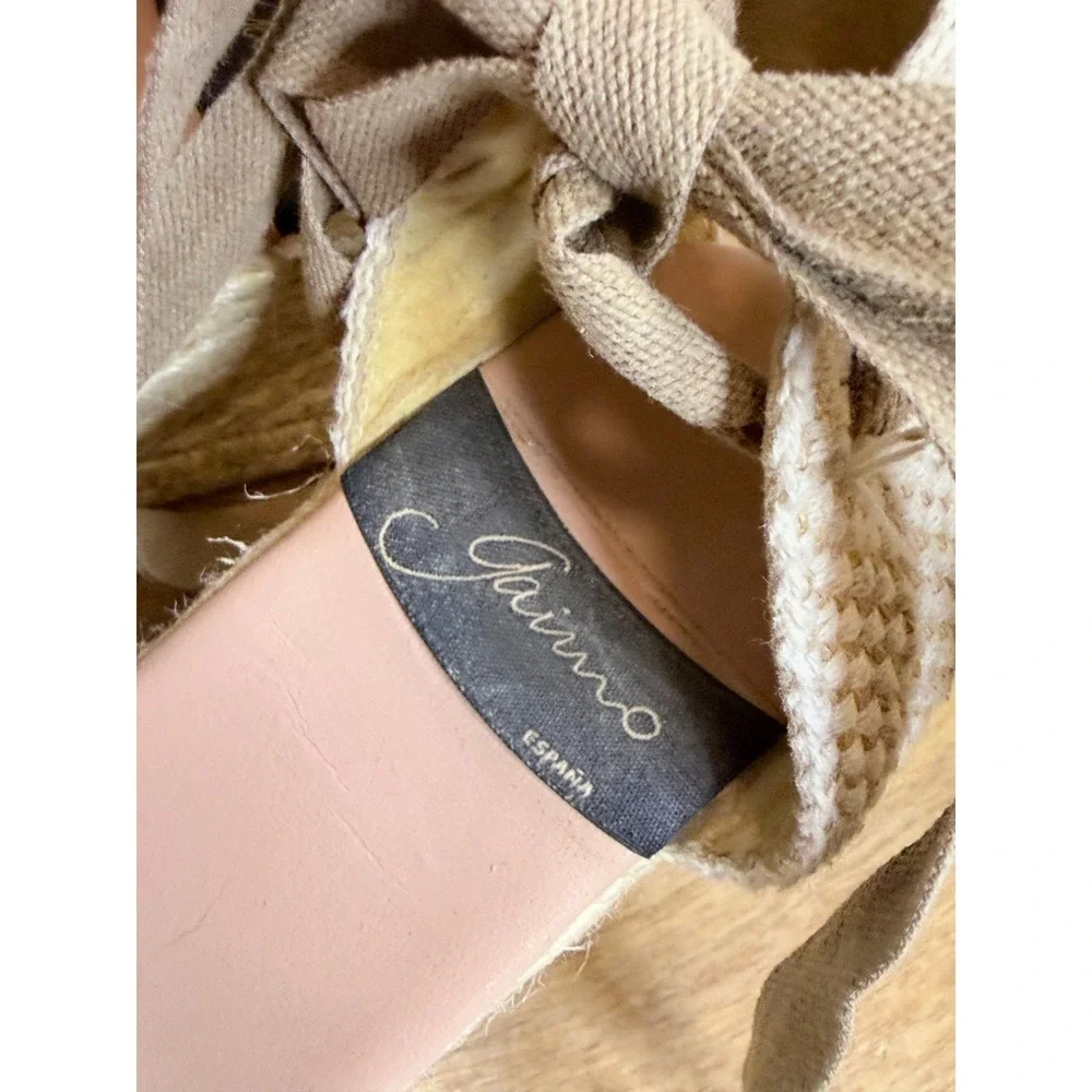 Gaimo Tan Suede Espadrille Wedges Ribbon Ankle Tie Made in Spain EU 37